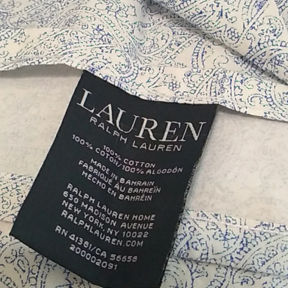 Ralph Lauren Queen Flat Sheet Blue White Paisley Print 100% cotton